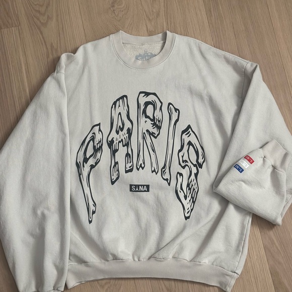 a.n.a Cream Crewneck Sweater with Paris Graphic